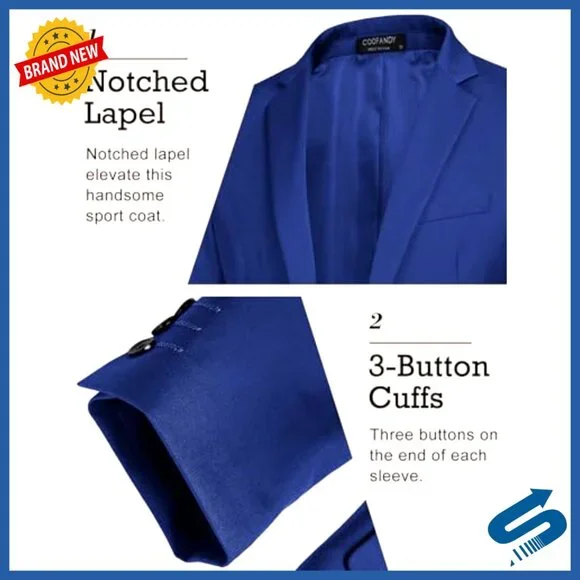 Slim Fit Sport Coat Blazer One Button Business Casual Jacket Polyester Spandex